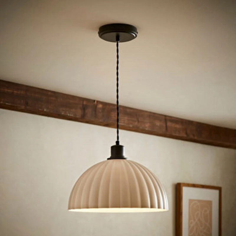Image of Valuelights Bourton Matte Black Pendant Ceiling Light With Ribbed Dome Shade