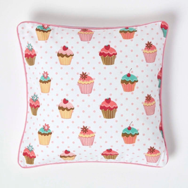 Image of Homescapes Cotton Cup Cakes Cushion Cover, 45 X 45 Cm