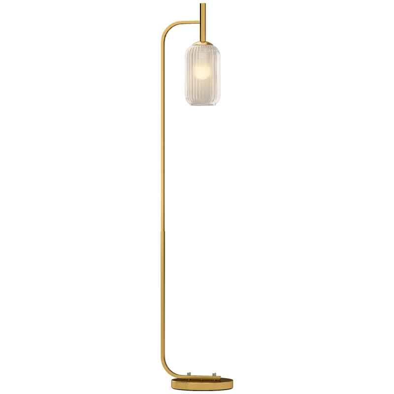 Image of HOMCOM Modern Floor Lamp with Glass Lampshade, Foot Switch for Living Room Gold