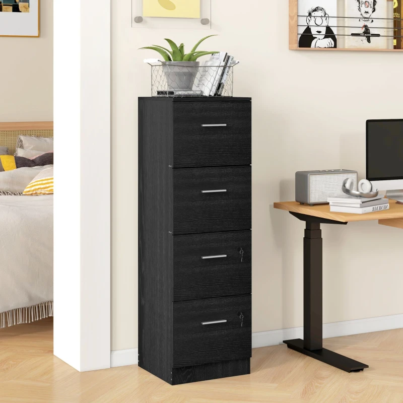 Image of HOMCOM HOMCOM 4 Drawer File Cabinet with Lock for A4 and Letter Size in Black One Size Unisex 5061025078691