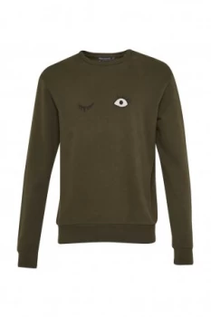 Image of Mens French Connection Wink Embroidered Sweatshirt Forest Green Marl