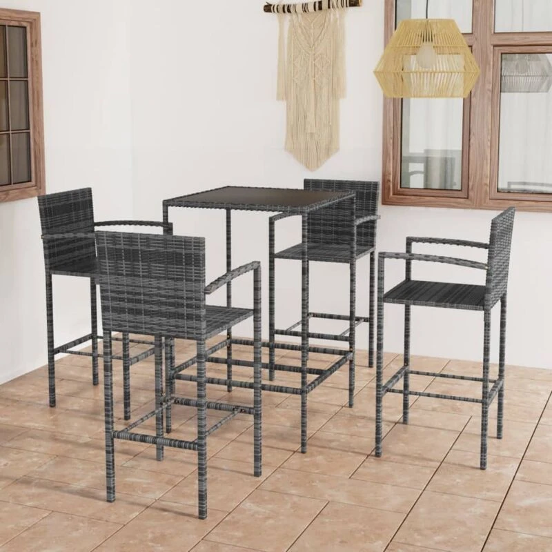 Image of VIDAXL 5 Piece Garden Bar Set Poly Rattan Grey Vidaxl 8720286247761