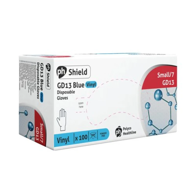 Image of Shield Powder-Free Vinyl Gloves Blue S (100 Pack) GD13-S