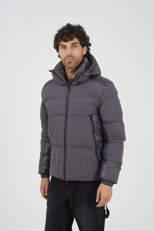 Image of Brave Soul Brave Soul Men Padded Hooded Zip-Up Jacket in Grey Size: Medium Grey M Male 5063487289837