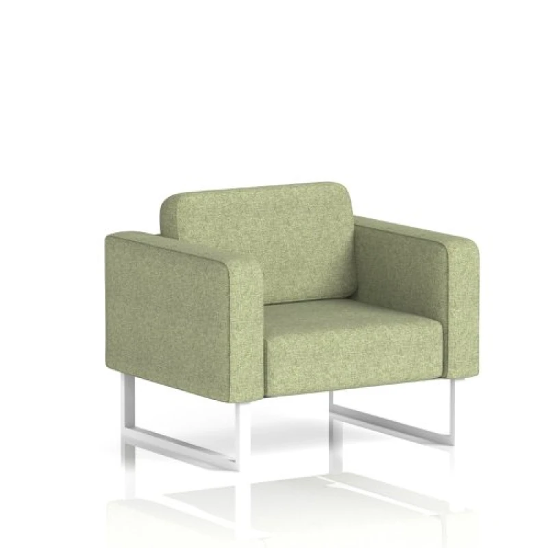 Image of Brixworth Office Armchair with White Legs in Rivet Fabric - Burnish