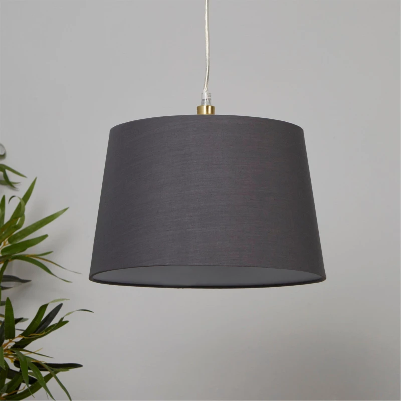 Image of Lighting Collection Charcoal Loom Tapered Fabric Drum Pendant Light Shade