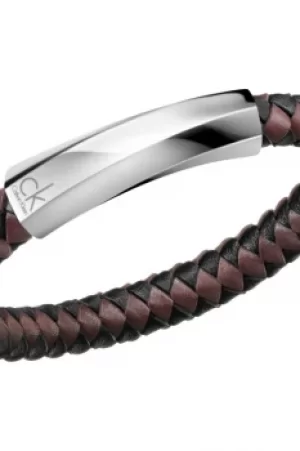 Image of Mens Calvin Klein Stainless Steel Large Bewilder Leather Bracelet KJ2BBB09030L