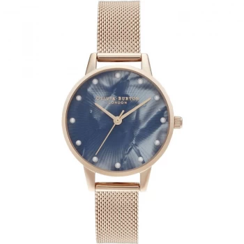 Image of Ladies Olivia Burton Faux Mother Of Pearl Pearl Markers & Pale Rose Gold Mesh Watch