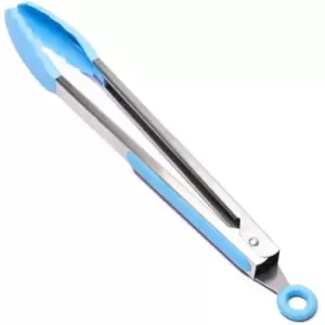 Image of Silicone Kitchen Cooking Salad Serving bbq Tongs Stainless Steel Handle Utensil - Blue