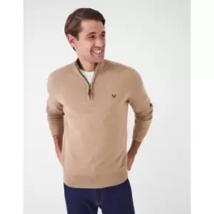 Image of Crew Clothing Mens Classic Half Zip Knit Sweater Taupe XL