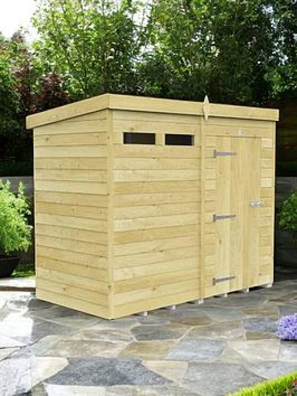 Image of Flat Pack Sheds DIY Sheds 8 x 4 Security Pent Shed, Brown 8X4PFFSEC