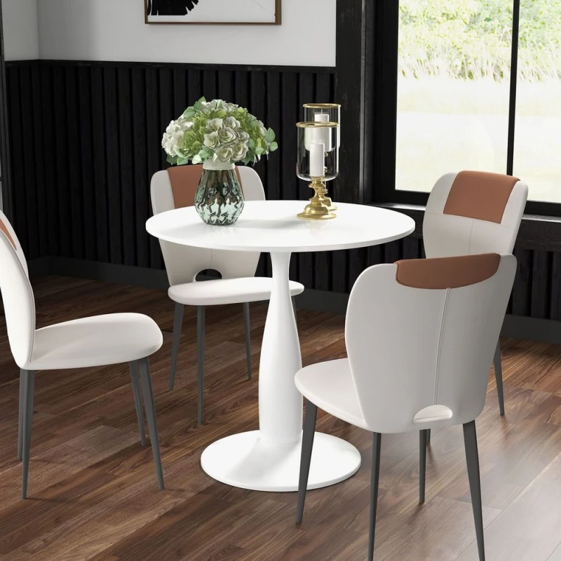 Image of HOMCOM Round Dining Table With Steel Base For Living Room, Dining Room White 83A-071V82WT