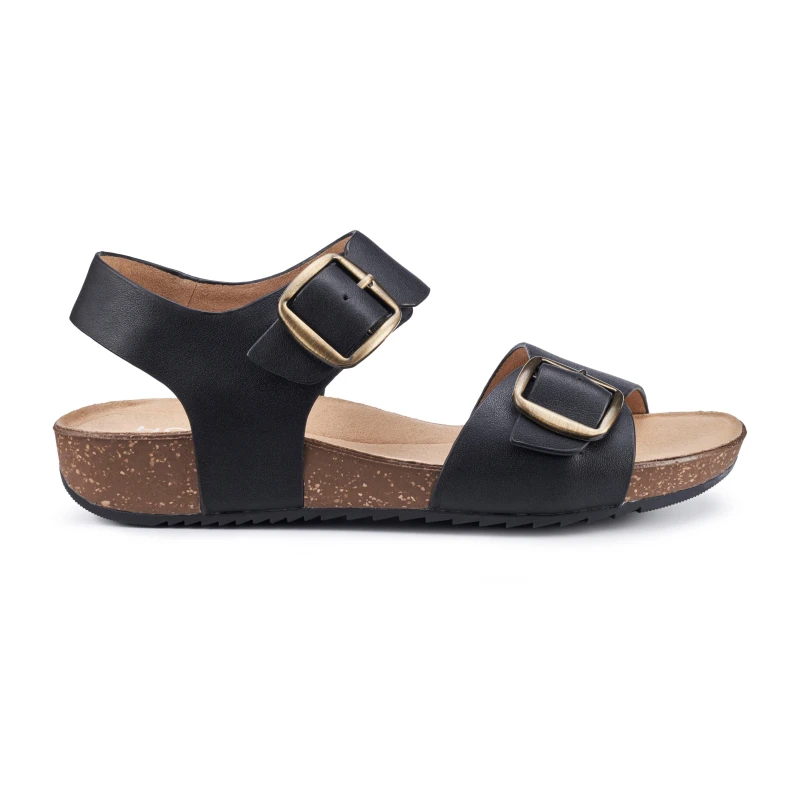 Image of Hotter Womens 'Tourist II' Cork Wedge Sandals in Black Size: 7 Black Female 7