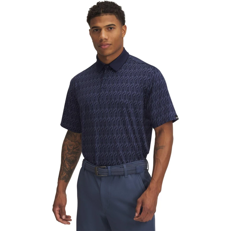 Image of Under Armour Mens Printed Short-Sleeve Performance Polo Shirt Grey male L