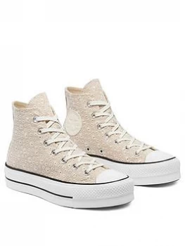 Image of Converse Chuck Taylor All Star Broderie Lift Hi Tops - Natural, Size 4, Women