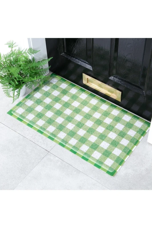 Image of Native Natural Green Gingham Doormat (70 X 40Cm)