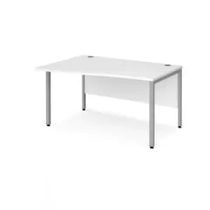 Image of Office Desk Left Hand Wave Desk 1400mm White Top With Silver Frame Maestro 25 MB14WLSWH
