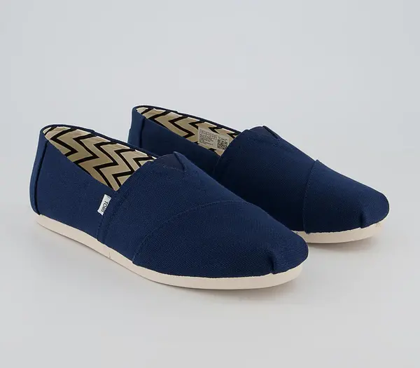 Image of TOMS Mens Classic Alpargata Slip Ons Navy Recycled Cotton Canvas In Blue, 7