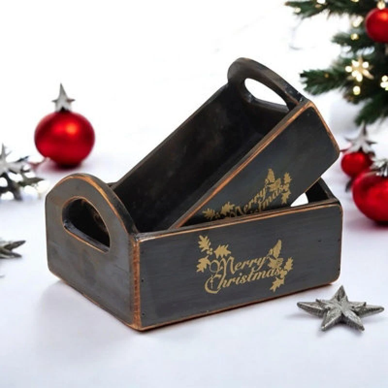 Image of Minster Christmas Boxes (Set Of 2) - Wood - Black