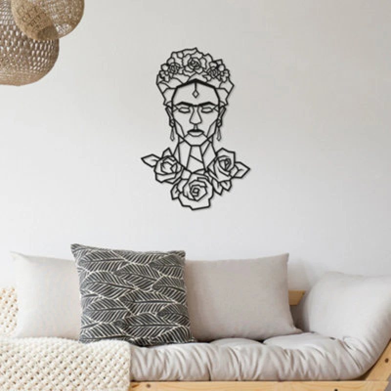 Image of Decortie Modern Frida Metal Art Wall Home Decorative Ornament, Black