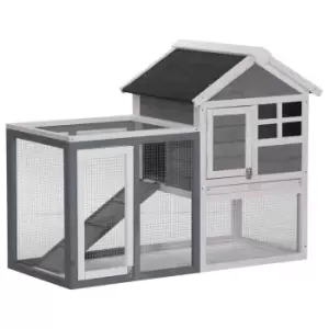 Image of Pawhut 122cm Wooden Rabbit Hutch w/ Tray Ladder Run - Grey