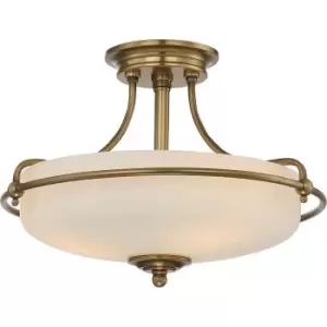 Image of 3 Bulb Semi Flush Light Weathered Brass LED E27 100W Bulb