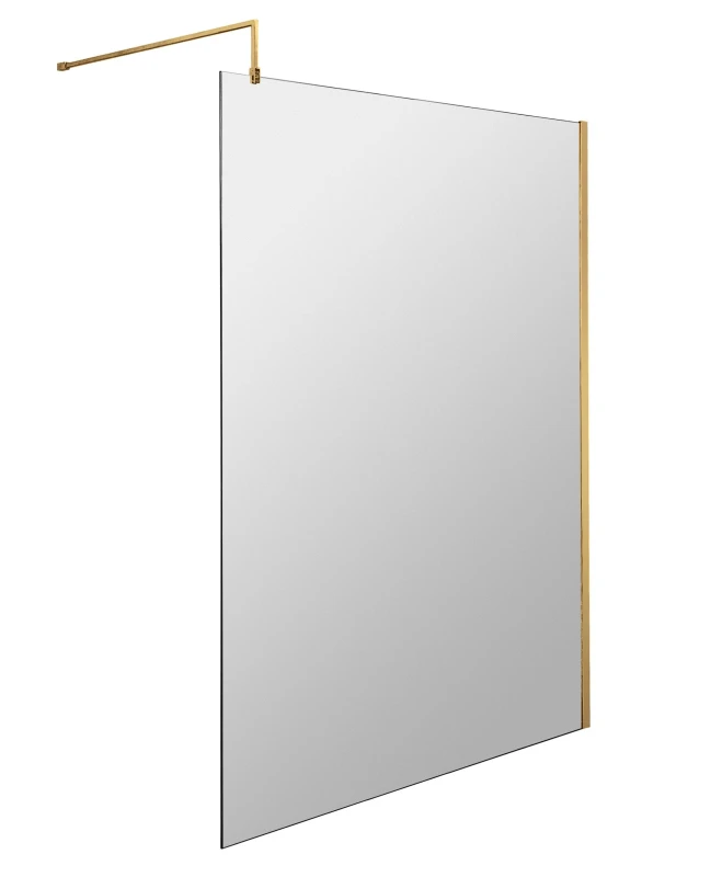 Image of Balterley 8mm Safety Glass Screen and Support Bar Brushed Brass 1200x1850mm Bronze