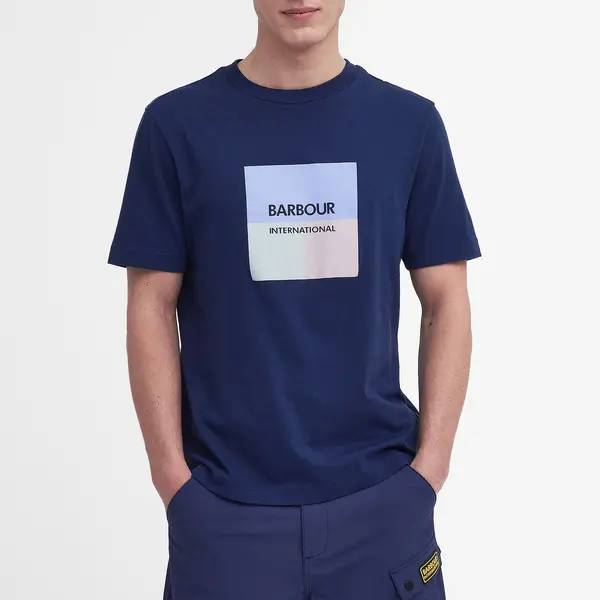 Image of Barbour International Triptych Graphic Cotton-Jersey T-Shirt - S Blue Tops male MTS1308BU53 S