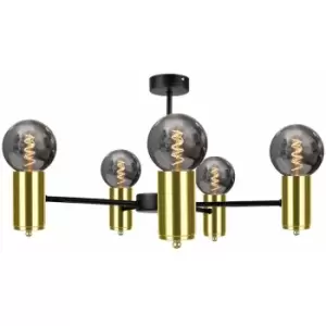 Image of Keter Arde Multi Arm Semi Flush Ceiling Light Black, Gold, 60cm, 5x E27