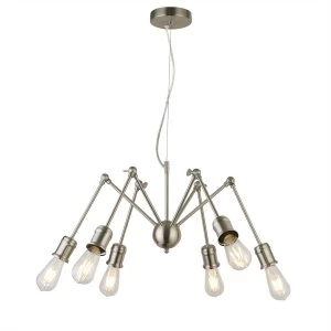 Image of 6 Light Multi Arm Pendant Satin Silver, E27