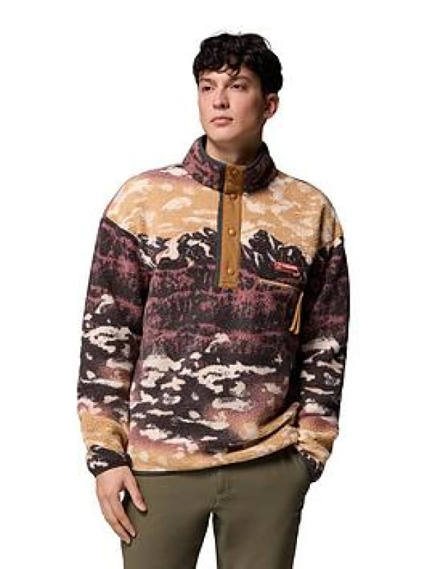 Image of Columbia Helvetia Printed Fleece Sweatshirt with Half High Neck Brown Print Men S;XL