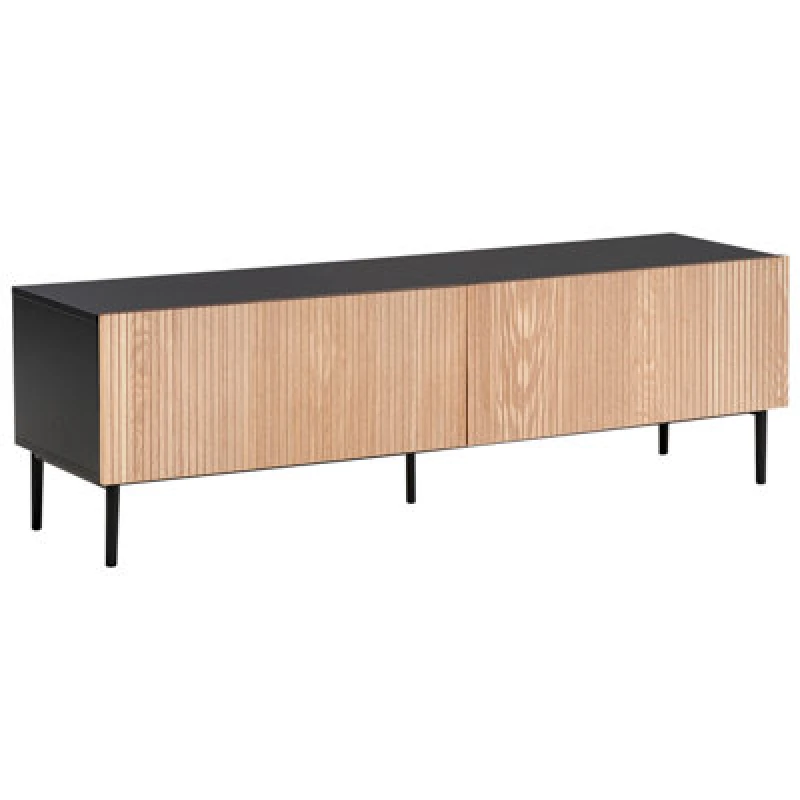 Image of Beliani TV Stand Blythe Natural Ash Wood Black