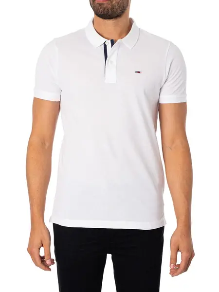 Image of Tommy Jeans Slim Placket Polo Shirt White XXL