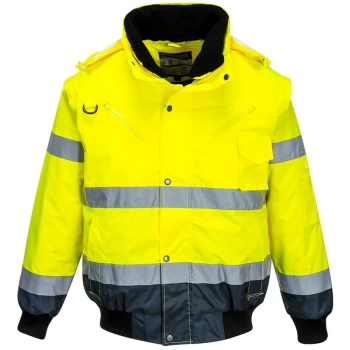 Image of Portwest - C465YNRM - sz M Hi-Vis Contrast Bomber Jacket - Yellow/Navy