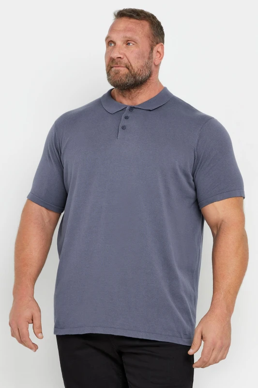 Image of BadRhino BadRhino Men Knitted Short Sleeve Polo Shirt in Mid Blue Size: X-Large Mid Blue XL Male 5063111864331