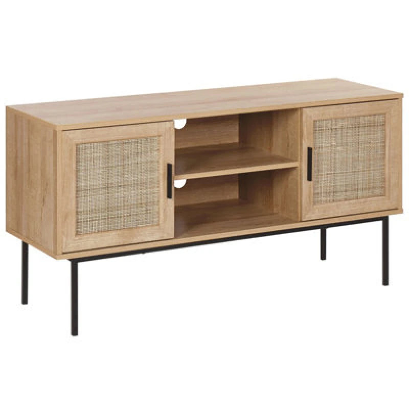 Image of BELIANI Beliani - Rattan 2 Door tv Stand Wicker Front 120 x 63cm Metal Legs Light Wood Boho Pasco 260743