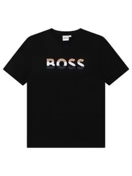 Image of BOSS Boys Stripe Logo T-Shirt - Black, Size 14 Years