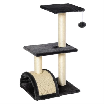 Image of Cat Tree Tower for Indoor Cats 72cm Climbing Activity Centre Kitten with Sisal Scratching Post Pad Arc Perch Hanging Ball Toy Grey - Pawhut