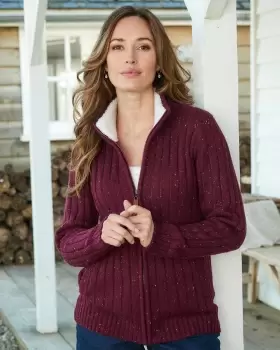 Image of Cotton Traders Sherpa Trim Cardigan in Red