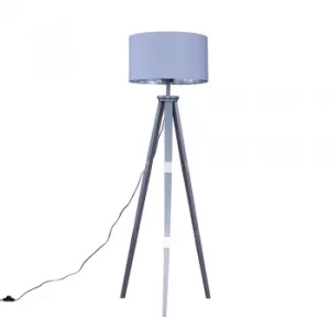 Image of Willow Grey Tripod Floor Lamp with XL Grey and Chrome Reni Shade