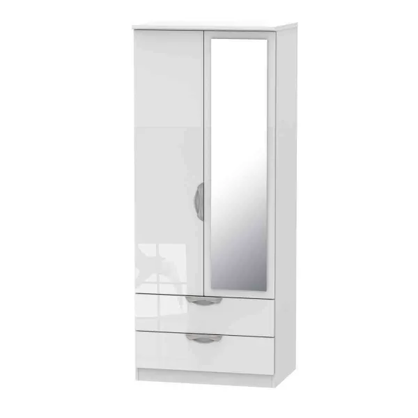 Image of Welcome Furniture Ready Assembled Camden 2 Door 2 Drawer Mirrored Robe In White Gloss