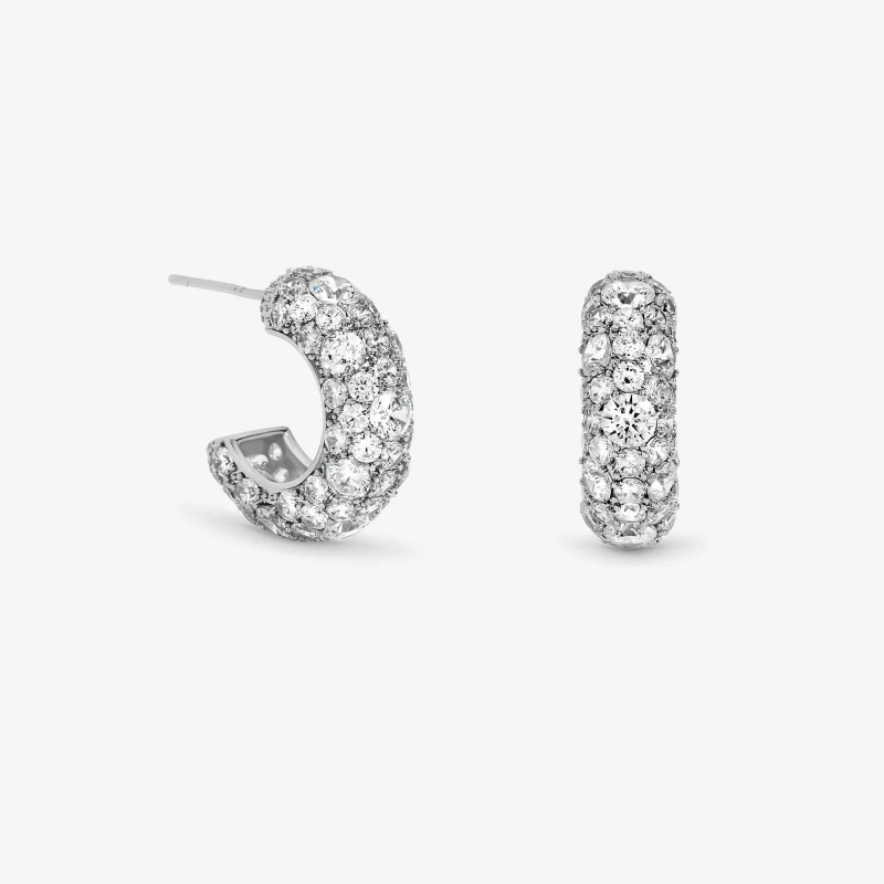 Image of Jon Richard Rhodium Plated Pave Chubby Hoops Silver female One Size