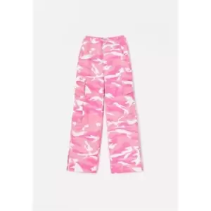 Image of Missguided Print Split Hem Cargo - Pink