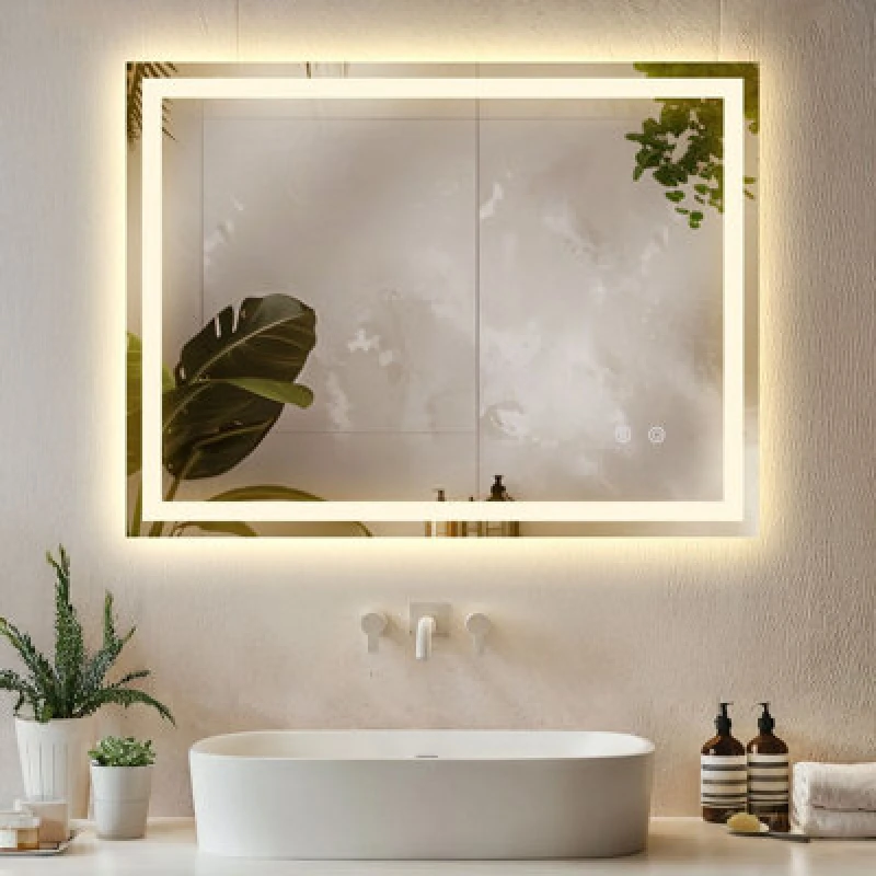 Image of Tectake LED Bathroom Mirror Clara With Dimmable Backlight, 3 Colour Temps And Anti-Fog 60 X 80 Cm- Anthracite