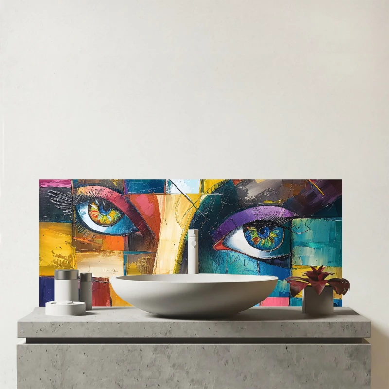 Image of Warren Reed - Designer Fragmented Vision: Eyes Of The Soul Glass Bathroom Splashback Multicolor Unisex