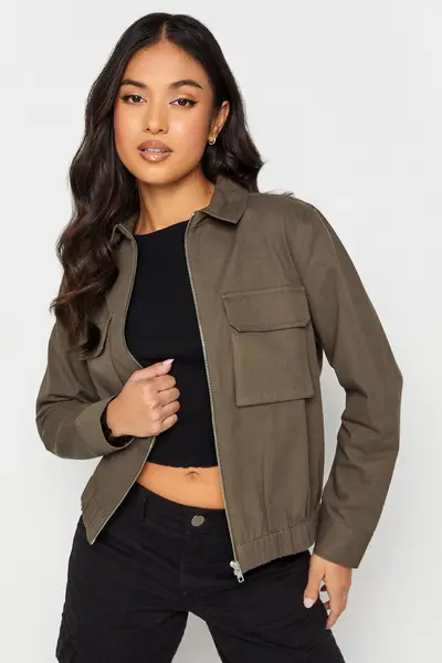 Image of PixieGirl Petite Bomber Collared Jacket Brown
