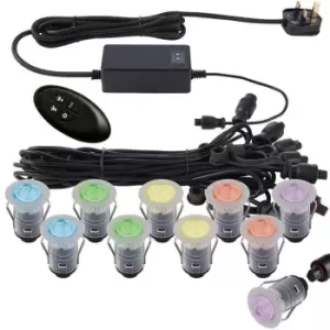 Image of IP67 Decking Plinth Light Kit 10x 25mm RGB Colour Changing Lamps Outdoor Rated