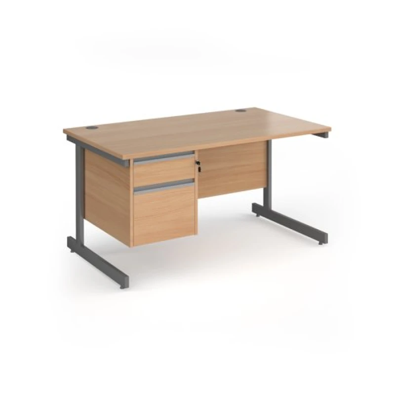 Image of Contract 25 Office Desk Rectangular Desk 1400mm With Pedestal Beech Top With Graphite Frame 800mm Depth Contract 25 CC14S2-G-B Beech CC14S2-G-
