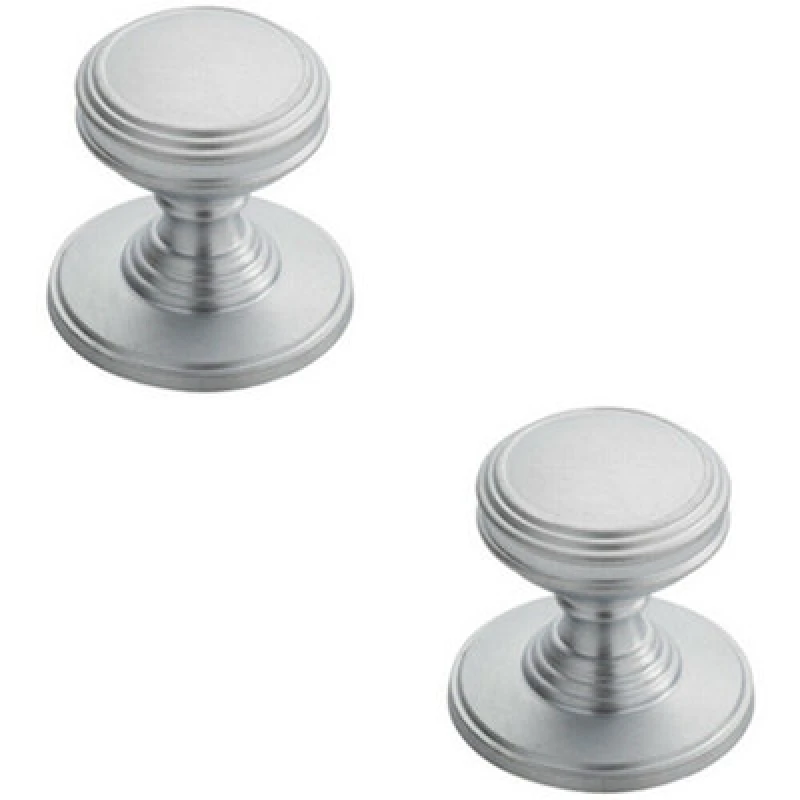 Image of Loops 2x Ringed Tiered Cupboard Door Knob 25mm Diameter Satin Chrome Cabinet Handle Multi unisex