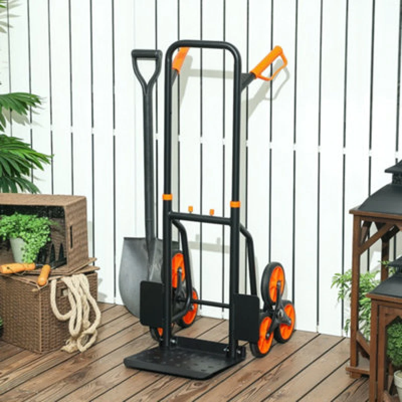 Image of DURHAND Climbing Stairs Trolley Hand Trucks 6-Wheels Foldable Load Cart Steel, Orange B71-029V00OG